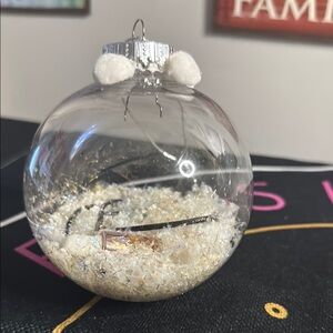 Elegant Clear plastic Holiday Ornament with Gold Accents, mystery gift inside